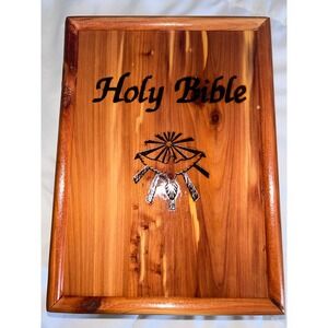 Vintage Cedar Wood Holy Bible Box Union Made Carpenters Joiners Dove Engraved